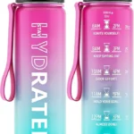 32oz Motivational Water Bottle with Straw & Time Marker (BPA-Free)